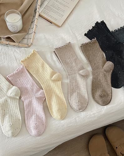 Yawlsow Ruffle Frilly Socks Women Cute Cotton Coquette Knit Ankle Socks kawaii Shoujo Lettuce Edge Socks for Girls Ladies2