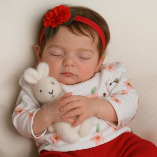SCOM 20 Inch Realistic Reborn Baby Doll, Lifelike Newborn Sleeping Girl, Soft Cloth Body & Vinyl Limbs, Gift Feeding Set & Gift Box, Safe Toy for Kids 3+ / Companionship Doll - Thumbnail 2