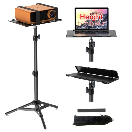 Image of LEORFI Projector Stand Tripod, Laptop Tripod Stand, Foldable Portable Projector Floor Mount, Height Adjustable from 17.7" to 45.2", with Folding Plate, Capacity 22lb, for Outdoor Movies, Home, Office