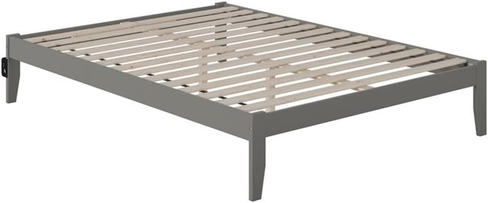 Bowery Hill Modern Solid Wood Queen Bed, Walnut Finish, Eco-Friendly Wood, Built-In USB Charger, Slat Support, Durable Design, Simple Bedroom Furniture, No Box Spring Needed, 60.25"W x 81.5"D x 14.5"H