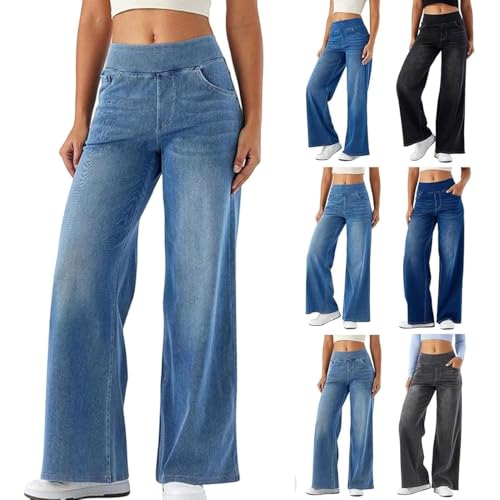 Pantalones Vaqueros Elasticos Mujer De Tiro Alto, Vaqueros Rectos De Pierna Ancha, PantalóN Holgado Y CóModo, Vaquero Boyfriend EláSticos con Bolsillos para Uso Diario