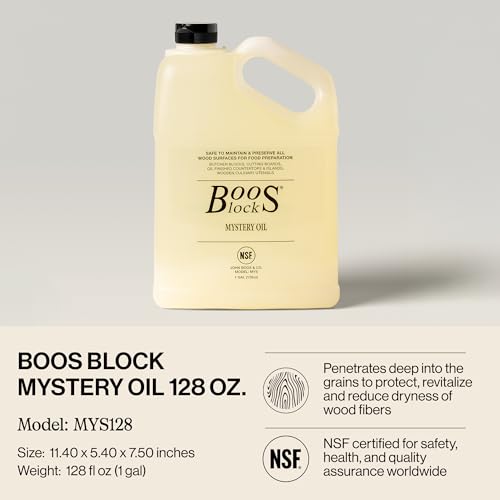 John Boos All-Natural Mystery Oil, Large Revitalizing Wood Conditioner, 128 oz - Food-Grade Mineral Oil for Butcher Blocks, Cutting Boards, Countertops and Wooden Culinary Utensils - Thumbnail 2
