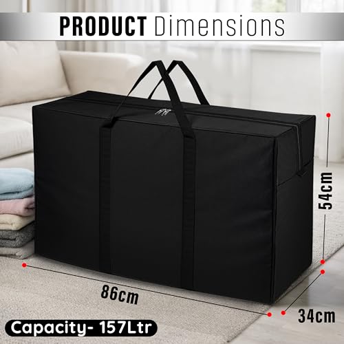 Image of Storite Heavy Duty 1680 Denier Nylon 158 L Multi-Purpose Moisture Proof Extra Large Toys /Stationery Paper /Blankets /Clothes Storage Bag /Moving Bags /Shifting bags (Black,86x34x54 cm)-Rectangular