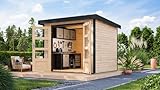 CHILLROI® Karibu Gartenhaus Hollywood aus Metall + Holz, in 2 Größen und 3 Farben, optional mit Anbaudach (naturbelassen, XL)