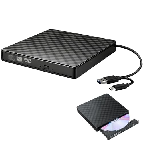 External CD DVD Drive for Laptop USB 3.0 and Type-C 3.1 Interface Mobile Burner Portable CD DVD +/-Rw Drive Reader Slim Optical DVD Drive for Laptop Desktop PC Windows 11/10/8/8 MacBook Mac OS Linux