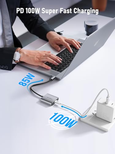 Image of Lemorele USB-C to USB-C Video Splitter, Dual Monitor Expander with 4K@60Hz DP Alt Mode, 100W PD Charging, Compatible with Laptop, AR Glasses, Portable Monitor, Steam Deck & More Type-C Devices