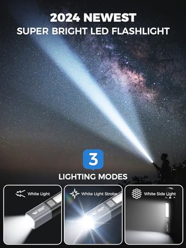 Image of Smiling Shark G1 Flashlight, 2 Pack Small Bright LED Rechargeable Flashlights High Lumens with Side Light & Hook & Zoomable Brightest Handheld Waterproof Flash Light for Emergencies /Camping, Black