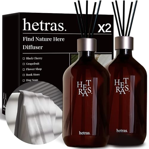 hetras Premium Reed Diffuser Set 16.9 fl.oz. 2 Pack | White Shirt – Clean Linen Scent | Long-Lasting Luxury Fragrance with 10 Reed Sticks for Home & Office | Gifts for Loved One