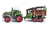 siku 1645, Fendt Traktor mit Forstanhänger, Metall/Kunststoff, Grün, Inkl. 6 Baumstämmen, Vielseitig einsetzbar
