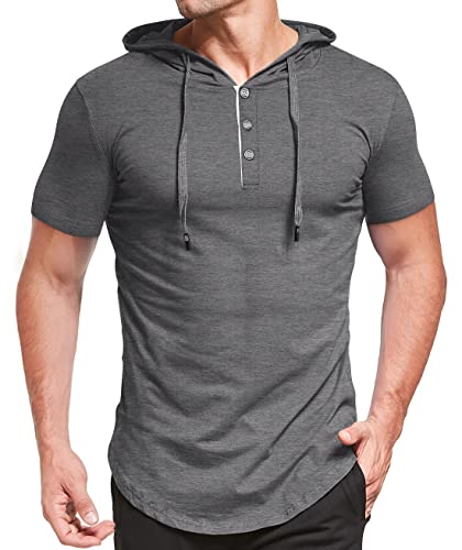 Kuyigo Men's S-5X Short Sleeve Fashion Athletic Hoodies Sport Sweatshirt Hip Hop Pullover Dark Grey Large #TOP12