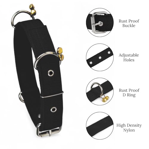 Image of Dog Collar Belt and Leash Set for Large Dogs, Dog Stylish Nylon Leash Belts with Bell - Labrador, Golden Retriever, Pitbull, German Shepherd, Husky, Doberman (Large, Black)