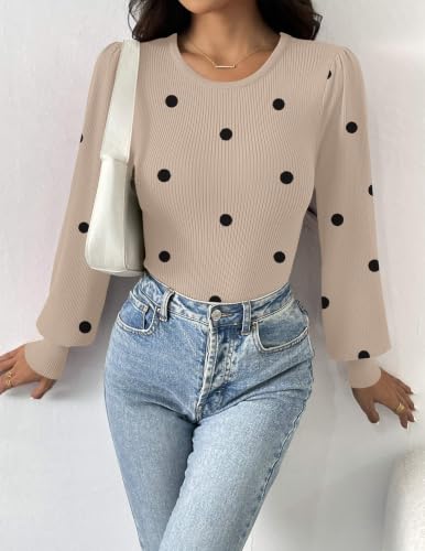 Image of Zeagoo Womens Sweaters Long Sleeve Bodysuits 2026 Fall Crewneck Puff Knit Pullover Tops