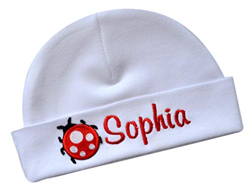 Ladybug 100% Cotton Baby Hat Personalized with Your Custom Embroidered Name with Ladybug Appliqué
