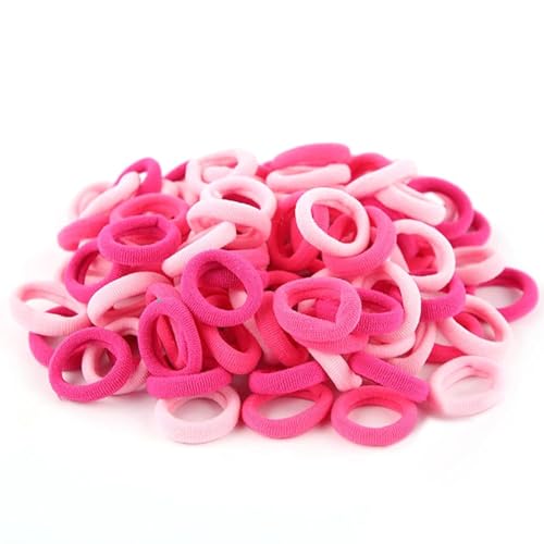 Image of Diversa Cotton Mini Rubber Bands Elastic Hair Ties, Small Baby Hair Bobbles Ponytail Holder for Kids Girls & Women, 2.5 cm in Diameter, Pack of 100 (Pink)