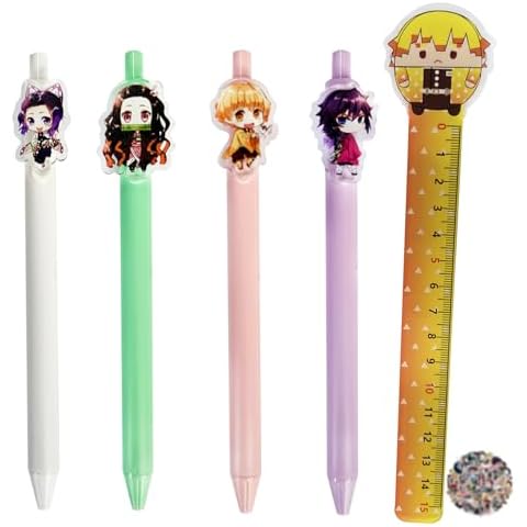 HJYZY Gel Pen Demon Slayer Cartoon Animal Pens Color Plastic Ruler Straight Ruler Demon Slayer Stickers for fans Gifts 30 pcs Cover