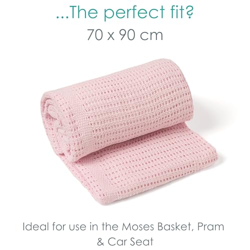 Clair de Lune 2 Pack Soft Cotton Cellular Pram Blanket (Pink), Twin - Image 4