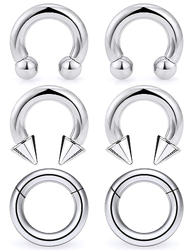 Yaalozei 10G Septum Rings Jewelry Hinged Gauges Tunnel Plug Earring Hoop Stretching kit Clicker Silver 10 Gauge Surgical Stainelss Steel Large Big Wide Septum Nose Pa Ring Piercing Jewelry Women Men