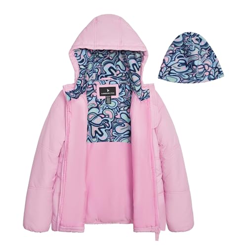 Image of LONDON FOG Girls' Heavyweight Quilted Puffer Jacket with Fleece Beanie