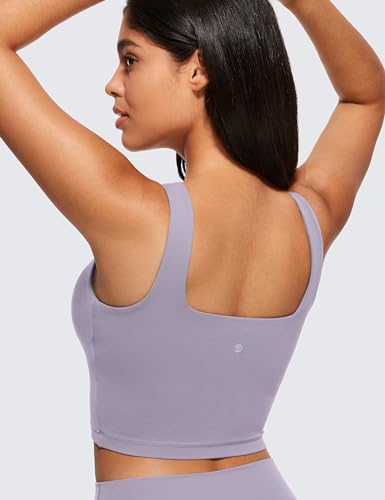 Image of CRZ YOGA Butterluxe Square Neck Crop Tank Top | Light Support, Removable Pads, Yoga, Extremely Soft, Wide Straps, Longline Sports Bras for Women