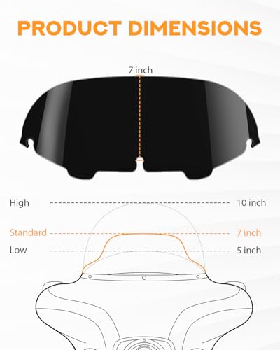 Image of PBYMT 7 inch Windshield Windscreen 96-13 Compatible for Harley Davidson Touring Street Glide Electra Glide FLHT FLHTCU Ultra Classic Glide FLHX FLHTK Tri Glide 1996-2013, Black