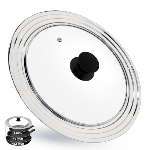 Image of 10.5 Inch Universal Pans Lid, Stainless Steel Pots Lid Fit 9, 10,10.5 Inch Pots and Pans, Heat Resistant Stainless Steel and Tempered Glass Lid, 10.5 In Frying Pan Lid