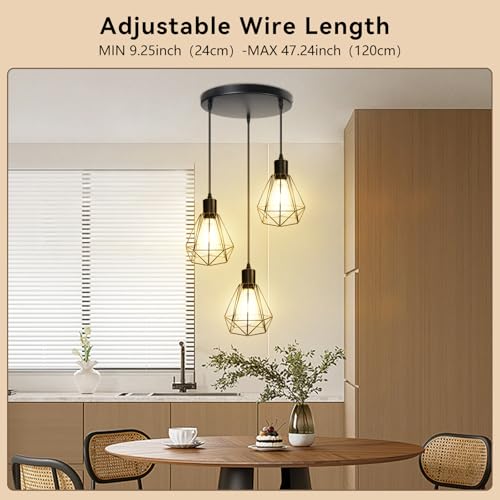 HiBay 3 Light Pendant Light Height Adjustable, Metal Ceiling Lights E27 Round Plate Hanging Lights for Kitchen Island, Dining Room, Living Room - Cosy Home Interiors HiBay 3 Light Pendant Light Height Adjustable, Metal Ceiling Lights E27 Round Plate Hanging Lights for Kitchen Island, Dining Room, Living Room - Image 2