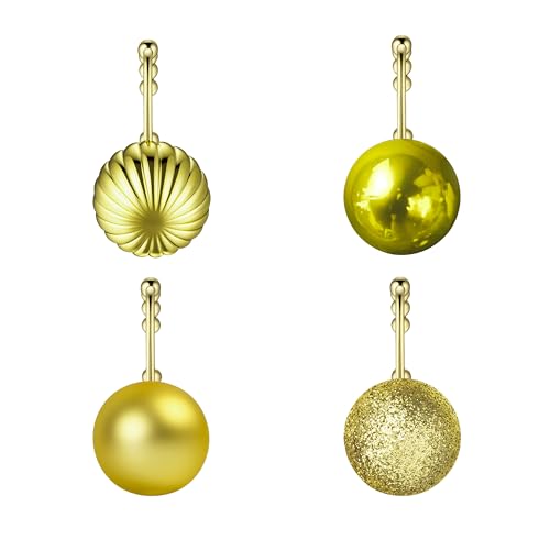 Sunlit Christmas Balls Decorative Shower Curtain Hooks Shower Curtain Rings with Roller Balls Xmas Theme Winter Holiday Bathroom Decoration Set of 12 Golden
