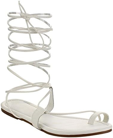 BESTON EA87 Women's Under Knee High Leg Wrap Roman Gladiator Lace up Flat Sandal