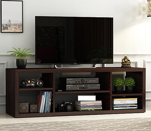 Image of Elegant Solid Sheesham Wood TV Unit for Living Room - 6 Adjustable Shelves, Accommodates up to 60-Inch TV (Dallas, Walnut Finish)