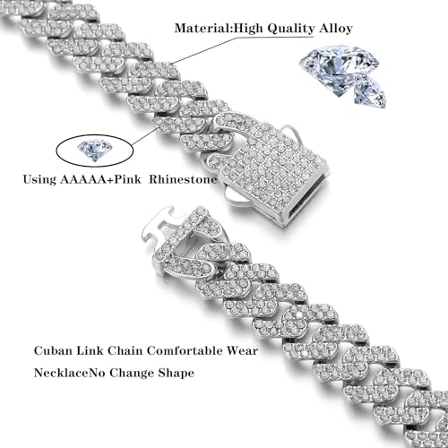 HIPBLING Cuban Link Bracelet for Women Diamond Miami Cuban Bracelet 12mm Pink Crystal Gold Silver Iced Out Bracelets Bling Hip Hop Jewelry for Womens Gift3