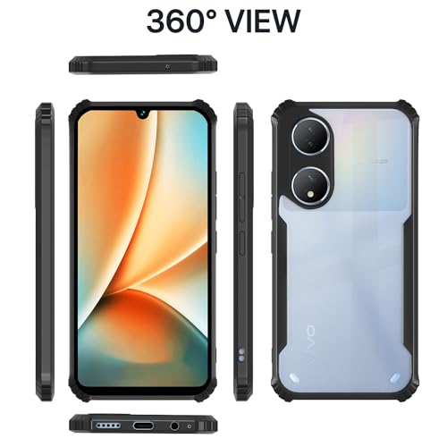 Image of Pikkme Vivo Y100 5G Back Cover | Crystal Clear Transparent Back | Ultra Hyrbid | Full Camera Protection | Raised Edge | Bumper Back Case (Black)