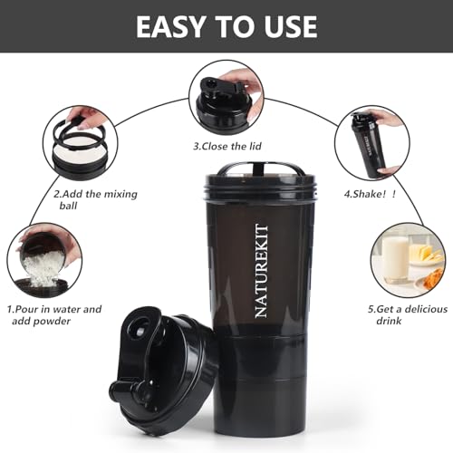 Image of Shaker Bottle,Protein Shaker Bottle, 16 oz GYM Shaker Cup with shaker Ball,Shaker Cups for Protein Shakes, Drink Mixer Bottle with Storage,BAP Free,Leakproof，Black