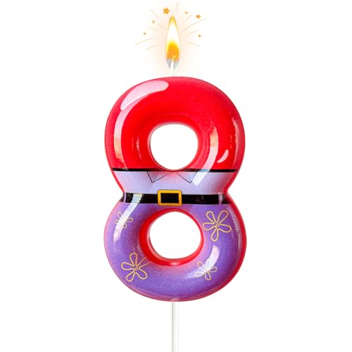 NHJINX Red and Purple Number 8 Candle, Vibrant Multicolor Patterns for Themed Birthday Decorations and Cake Display