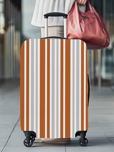 Orange Gray Stripes Travel Luggage Cover, Geometric Anti-scratch Elastic Luggage Covers For Suitcase Protector, Washable Baggage Covers2