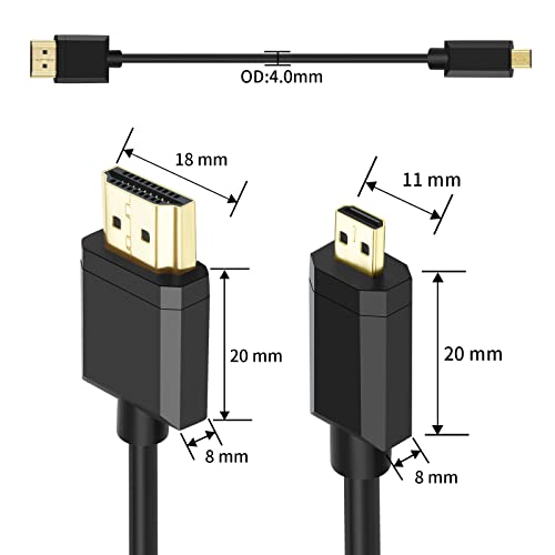 Cabo Micro HDMI para HDMI 2.1 8K 3FT, Ultra Alta Velocidade 8K @60Hz 4K @120Hz 48Gbps Cabo HDMI comp