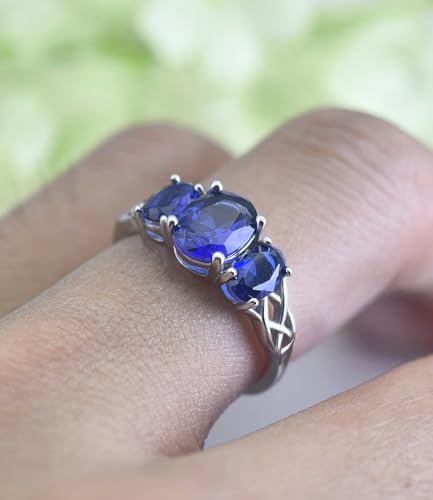 Celtic Birthstone Rings for Women 925 Sterling Silver Celtic Knot Ring 3-Stone Promise Rings for Her Wife Birthday Anniversary Wedding Jewelry3