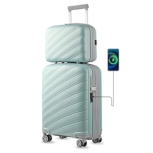 LUGGEX Carry on Luggage, Lightweight Suitcase 2 Piece with Spinner Wheels (Green, 14/20)