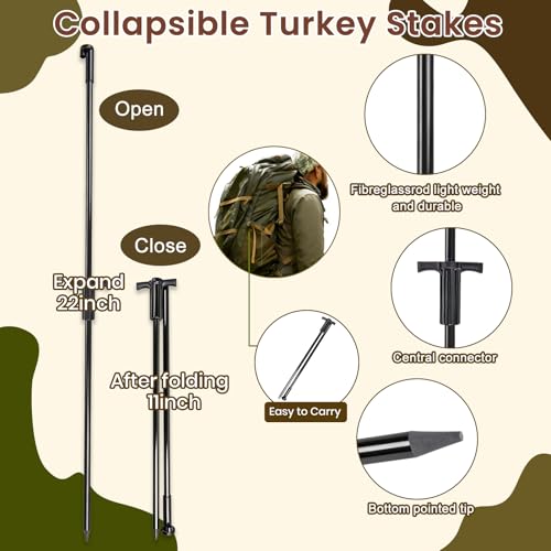 Turkey Decoy for Hunting - 2 Pack Turkey Decoys with Collapsible Stake, Foldable Lightweight Hen Decoys, Funky Jake Decoy, Realistic Fan Decoy, Hunting Gear Accessories for Field, Forest & Outdoor - Thumbnail 4