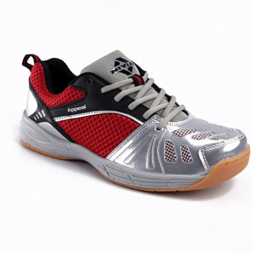 Image of Nivia Appeal Badminton Shoes for Mens|Non-Marking Round Sole with Breathable mesh with PU Coated Synthetic Upper for Sports, Badminton, Volleyball, Squash, Table Tennis (Maroon /SIL), 10