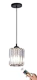 1 Pack Glass Pendant Light Battery Operated with Remote, Rechargeable Wireless Hanging Light Black, Battery Powered Pendant Lamp Small Crystal Glass Chandelier for Kitchen Dining Table Bedroom
