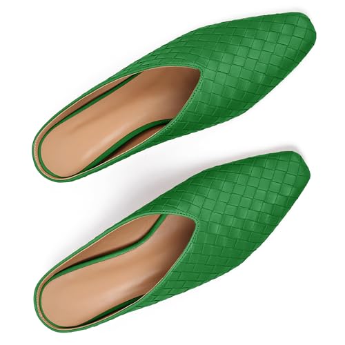 Image of Woven Mules for Women Slip on Comfortabke Metallic Slides Ladies Trendy Square Toe Hidden Wedge Mules