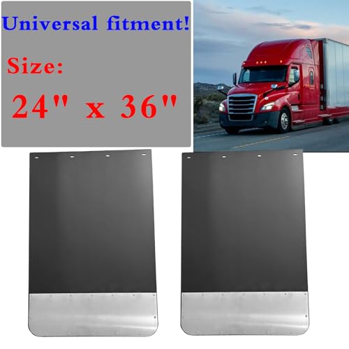 Image of BST BSSP Pair Universal Mud Flaps w /Stainless Steel Plates for Semi-Truck Trailer Truck, 24x36 Splash Guard with Heavy Duty Mud Flap Weights Bottom Chrome for Peterbilt Kenworth Volvo (24in x 36in)