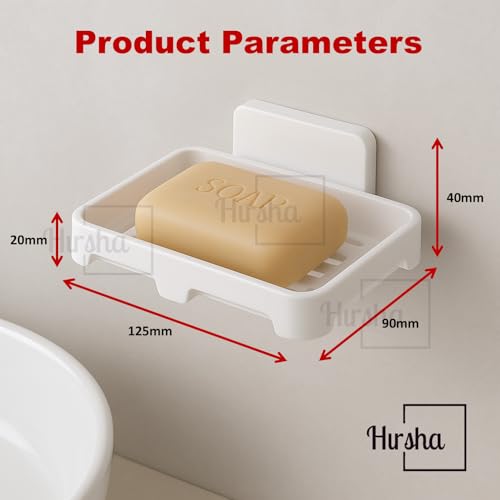 Image of Self Adhesive Soap Holder for Bathroom Wall | Plastic Soap Stand with Drain Tray | Wall Mounted Soap Dish | No Drilling Bathroom Soap Holder (02 Rectangular Shape White Color)