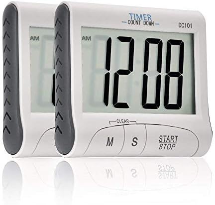 Mini Portable Large Digital LCD Display Clock Loud Alarm Cooking Kitchen Timer Sport Stopwatches Magnetic with Stand -Battery Included (2 Packs)