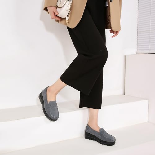 Image of Ruiatoo Women's Slip-On Platform Loafers Suede Wedge Mocs Low-Top Lightweight Casual Office, Travel, Daily Walking Shoes