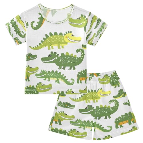Green Crocodile Kids Pjs Set Boys Girls Summer Short-Sleeve Sleepwear Pajamas 2PCS