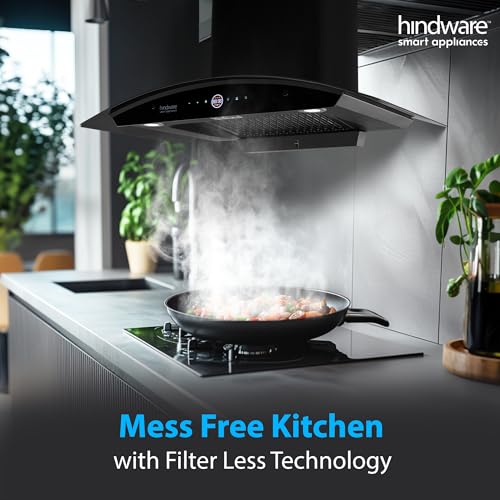 Image of Hindware Smart Appliances | Nadia BLDC 90 IN Kitchen Chimney | 1600 CMH |Curved Glass | Filterless | Auto Clean | Touch Control, Motion Sensor | 12 Yrs Warranty on Motor & 3 Yrs on Product (Black)