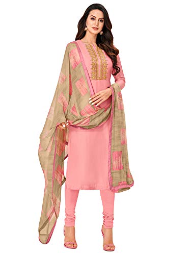 Image of AKHILAM Women's Chanderi Cotton Embroidered Unstitched Salwar Suit Material(Red 32DMK80 Parent)