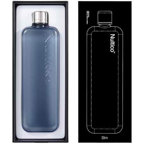 Nultico Portable Flat Water Bottle, 15 oz BPA Free Slim Drinking Bottle, Plastic Travel Flask for Outdoor Sports, Camping, Fitness, Gym, Fits Purse Bag Pocket - blue