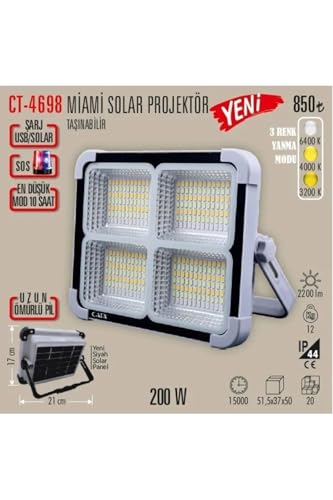 Ct-4698 Taşınabilir Şarjlı Solar Projektör (200W)
